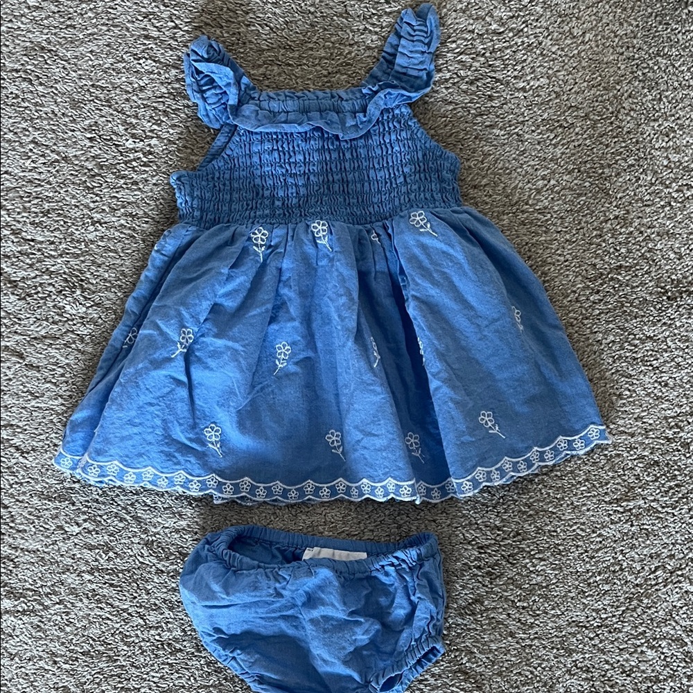 NEW Rare Editions Blue and White baby girl dress